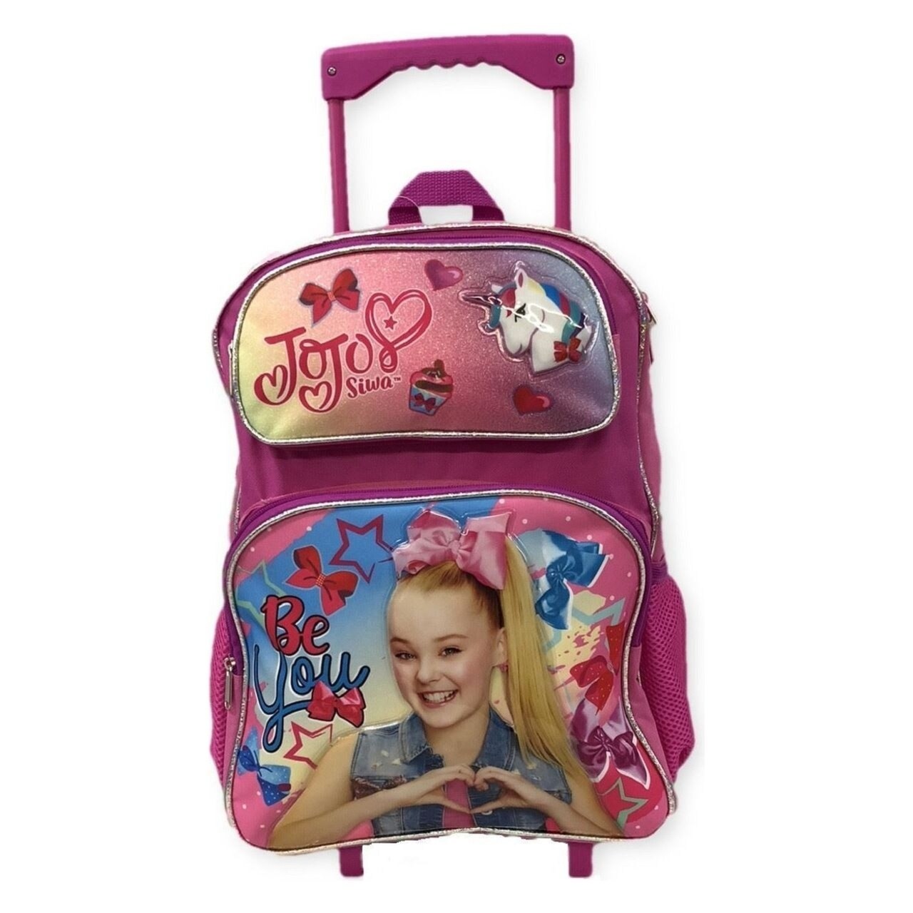 Jojo Siwa Rolling Backpack Large 16 Inch Cloth Adjustable Wheels Pink Licensed
